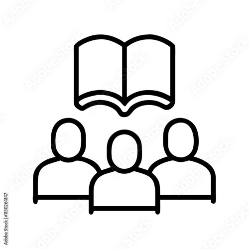 book club gathering icon, book day line art, book day icon - simple black line art icon of book club gathering, for book day celebrations. book day vector art.