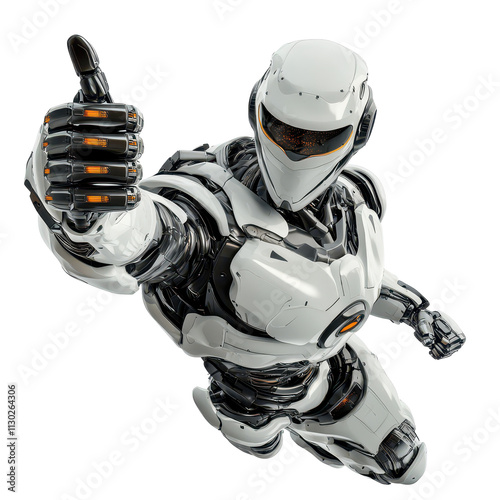 A futuristic robot giving a thumbs-up gesture, symbolizing positivity and innovation.