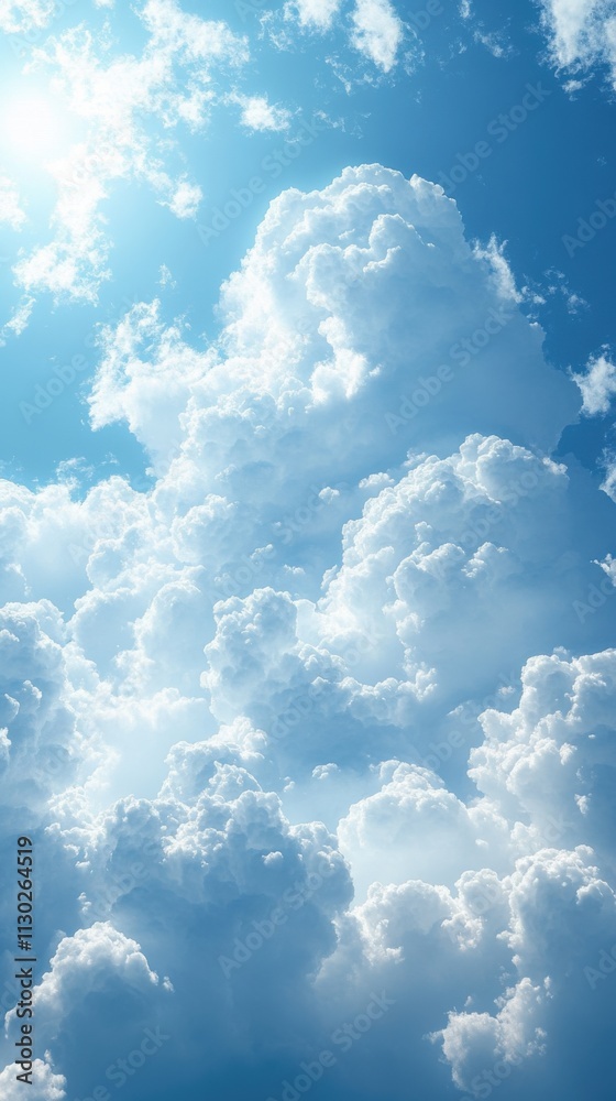Fototapeta premium A serene sky filled with fluffy white clouds against a bright blue backdrop.