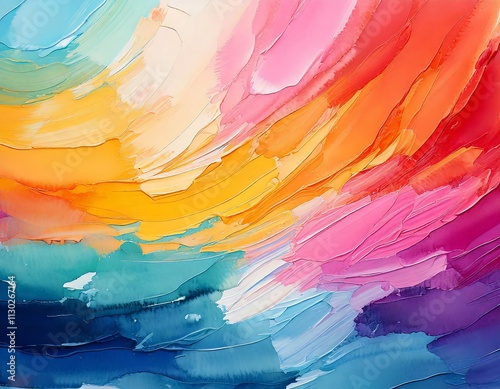 Vibrant abstract background with colorful brush strokes in shades of blue, orange, pink, and yellow, creating a dynamic and energetic visual effect