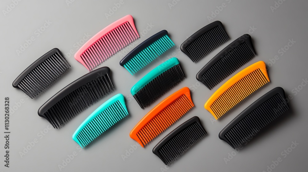 Brightly colored children s combs arranged in playful patterns Brightly colored children s combs arranged in playful patterns