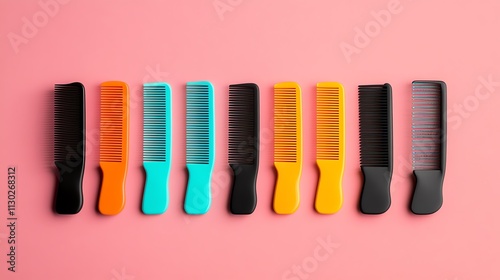 Brightly colored children s combs arranged in playful patterns photo