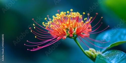 Close up view of a vibrant redbird flower plant, showcasing the intricate details and stunning colors of the redbird flower, perfect for emphasizing the beauty of the redbird flower in nature. photo