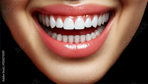 Close-up view of healthy human gums with teeth, showing natural pink color and smooth texture for oral health and dental care purposes. photo