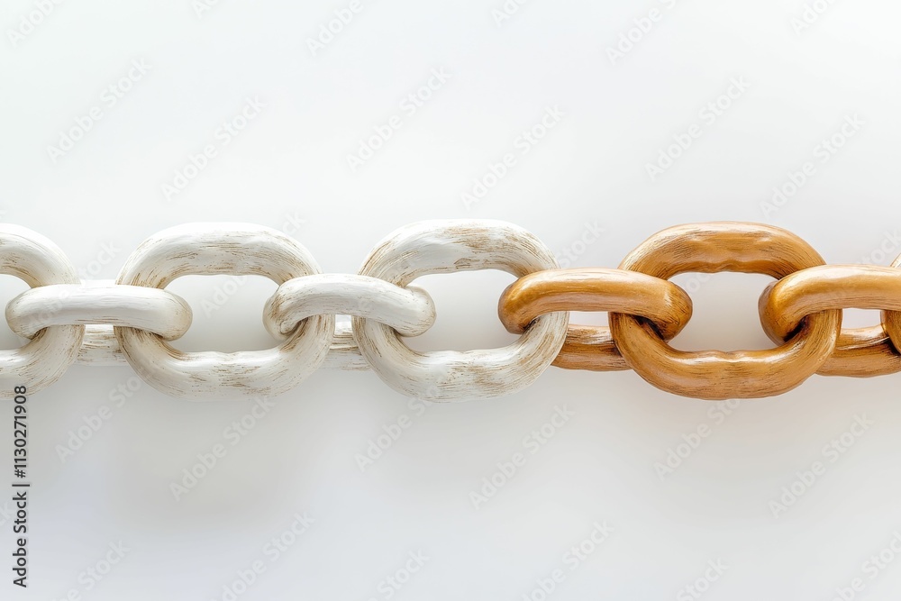 Fototapeta premium Two-toned chain links, joined, contrasting colors.