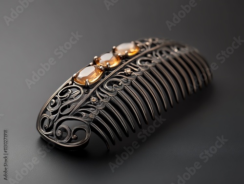 Ornate comb with delicate lacelike carvings glowing softly photo