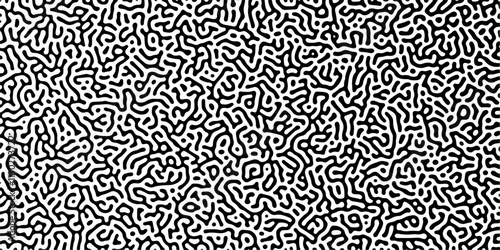 Abstract truing organic wallpaper Turing reaction diffusion monochrome seamless pattern with chaotic motion. Generative algorithm psychedelic background. Reaction-diffusion or truing pattern formation