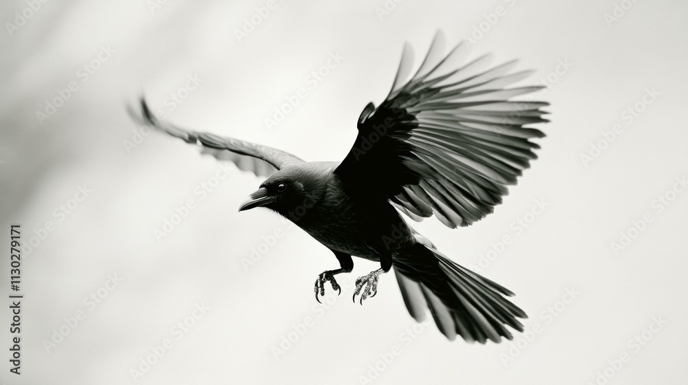Obraz premium Black bird in flight. AI.
