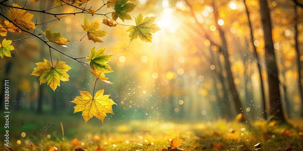 Obraz premium Golden Autumn Leaves Glowing in the Sunlit Forest