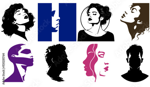 Hairstyle silhouettes for beauty and hairdressing logos