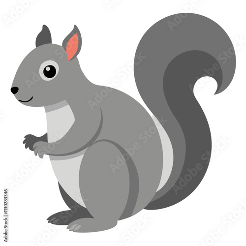Grey squirrel with bushy tail on transparent background