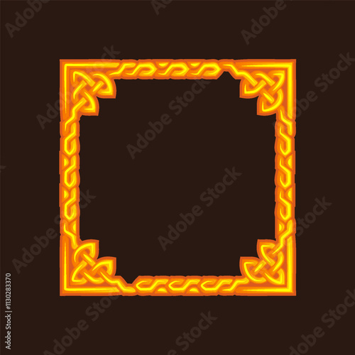 Celtic golden square frame. Celtic vector braided frame design, Irish traditional square border perfect for greeting card ,invitation or for your icons