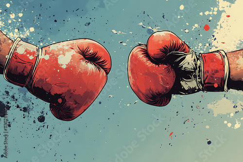 Two boxing gloves facing each other, symbolizing competition and sportsmanship. photo