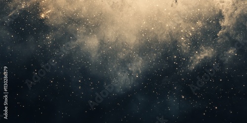 Panoramic view of the sky and stars captured in a long exposure photograph, featuring grainy textures and a blurred focus to emphasize the night sky s beauty and depth.