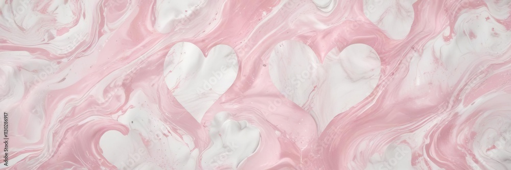 Fototapeta premium Soft pink and white marbled background with subtle heart shapes, abstract background, romantic ambiance