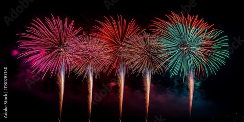 Vibrant fireworks illuminate the night sky, creating a breathtaking fireworks display that captures everyone s attention in this stunning visual of colorful fireworks. photo