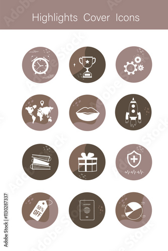 Highlights line icon set. Stories covers simple icons. Highlights for lifestyle, travel and beauty bloggers, photographers and designers. outline pictogram for social media.