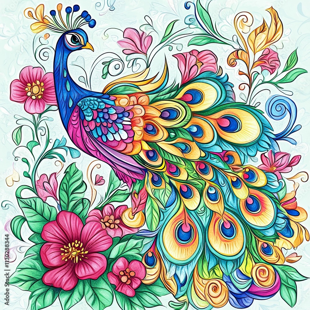 Obraz premium Majestic Peacock in Floral Paradise 