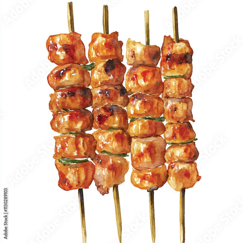  Satay watercolor clipart illustration