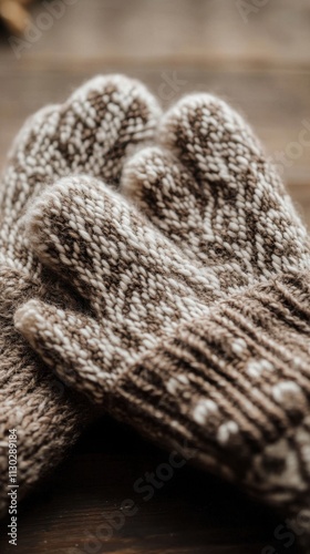 Cozy Winter Gloves: Warmth and Comfort in Knitted Texture photo