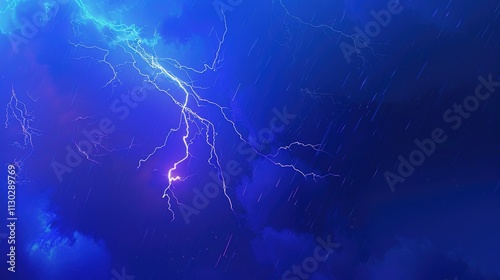 Obraz na płótnie A bright lightning bolt striking with intensity on a solid midnight blue background. w salonie