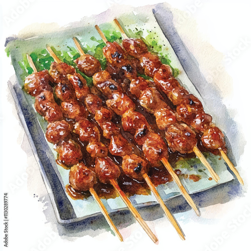  Satay watercolor clipart illustration