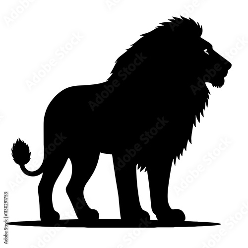 Majestic lion silhouette in black and white, strength and symbolism photo