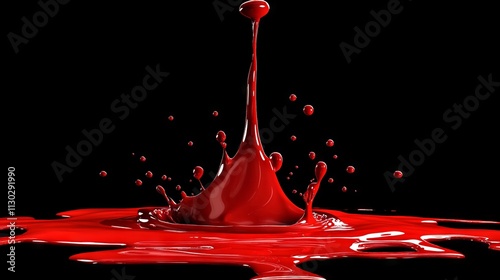 Flowing scarlet liquid motion, elegant fluid streams, black void background, dramatic contrast lighting, suspended droplet formation, premium motion capture, artistic fluid dynamics