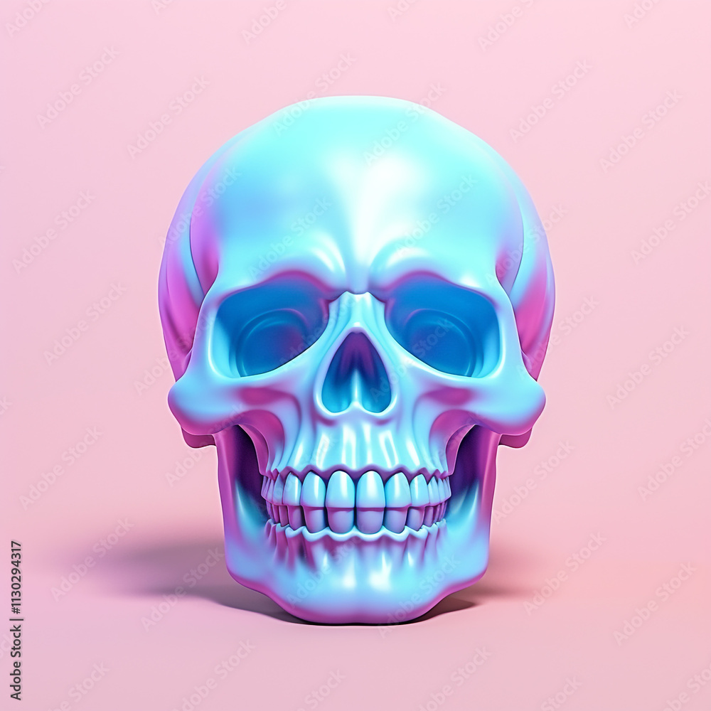 Fototapeta premium Pastel neon blue and pink skull