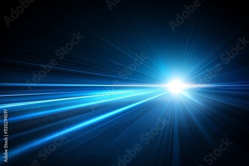 Dazzling Blue Light Beams Burst with Radiant Energy and Luminous Motion Towards Ethereal Futuristic Backdrop