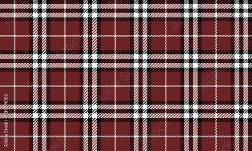 Plaid fabric pattern, red, black, white, seamless for textile and design clothes skirt pants apron tablecloth blanket or decoration. Vector illustration.