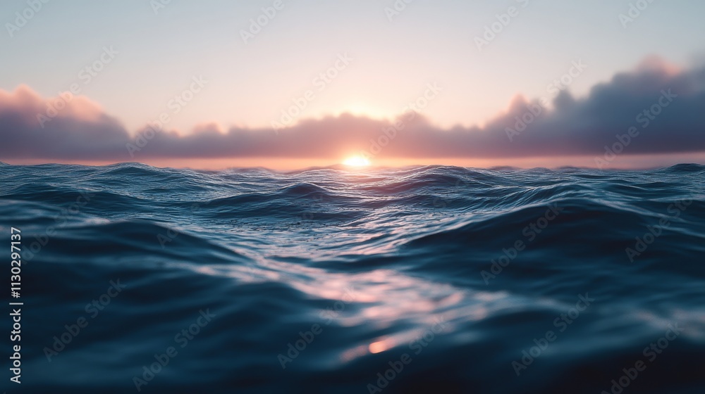 Fototapeta premium serene ocean surface, gentle rippling waves, deep cobalt blue gradient, smooth water texture, ethereal aquatic patterns, minimalist seascape, twilight atmosphere, ultra-high resolution detail