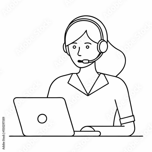 women working in call center vector icon line art with white background