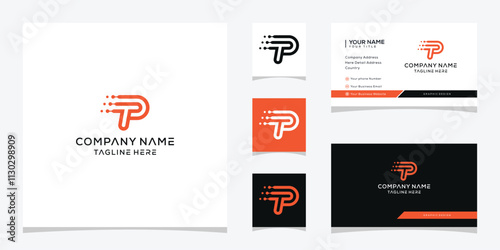 Initial letter P dot network technology logo design icon, business card vector template graphic