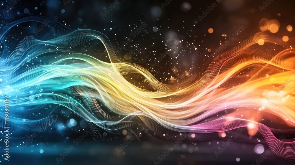 Fototapeta premium A vibrant array of multicolored lines dance and swirl across a dark black backdrop, creating a mesmerizing and dynamic display of movement and energy.