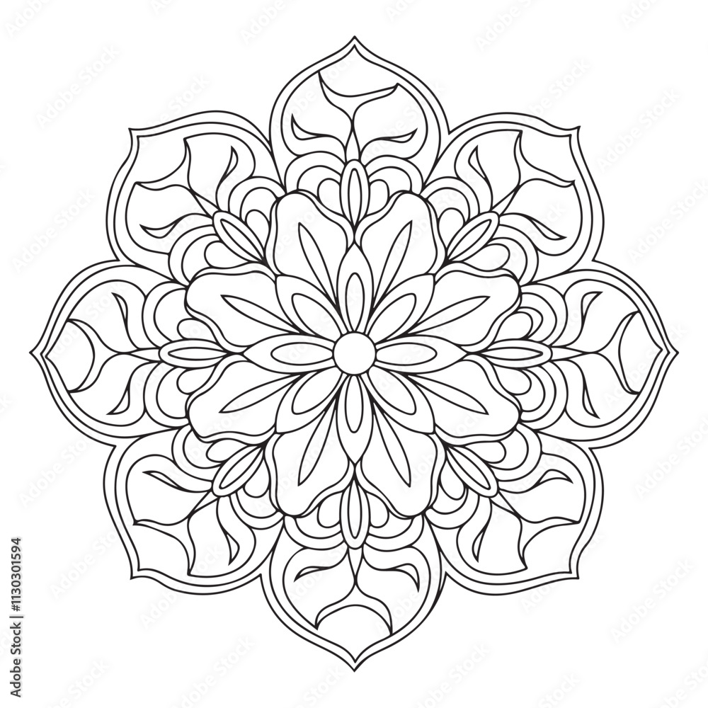 Fototapeta premium Flower-style mandala art line art in black