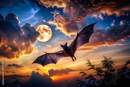 Bat Dusk Flight - Moonlight Silhouette Double Exposure photo