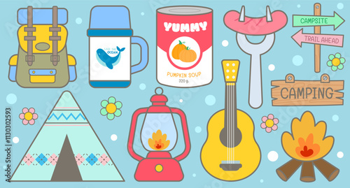 Hand Drawn cute picnic camping Elements