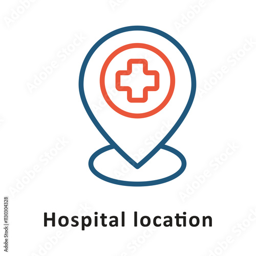 Hospital Location Vector Two Colors Outline Icon. Eps 10 File