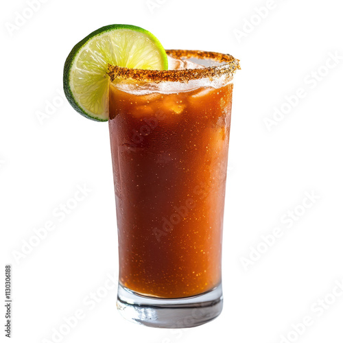 Refreshing Jarrito Michelada with Lime Slice Transparent PNG Background.