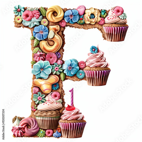 Letter F Cup Cake design using icing and beauty with tasty 