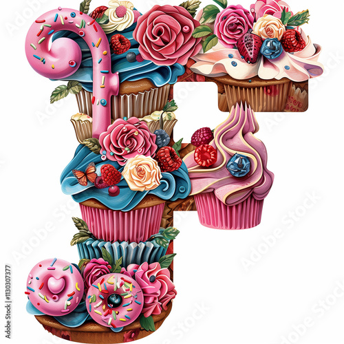 Letter F Cup Cake design using icing and beauty with tasty 