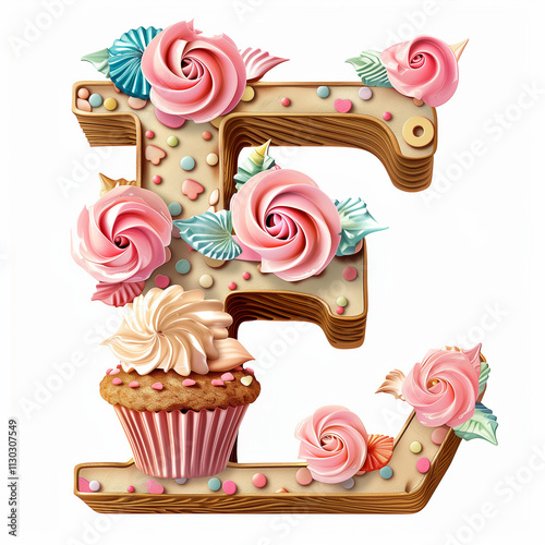 Letter E Cup Cake design using icing and beauty with tasty 