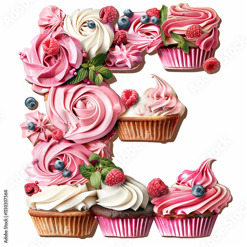 Letter E Cup Cake design using icing and beauty with tasty 