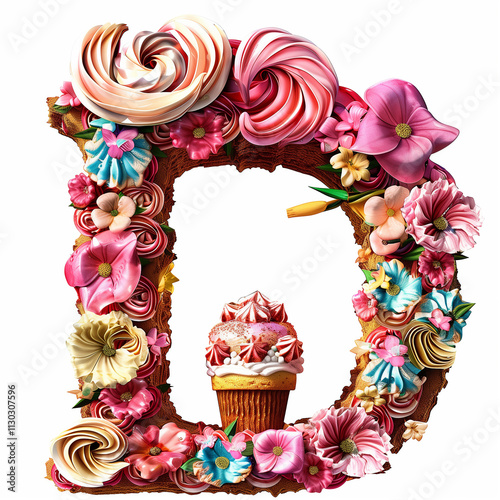 Letter D Cup Cake design using icing and beauty with tasty 