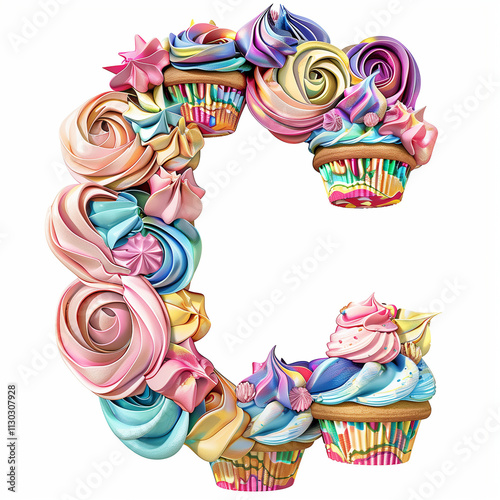 Letter C Cup Cake design using icing and beauty with tasty 