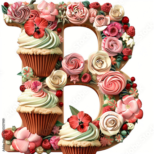 Letter B Cup Cake design using icing and beauty with tasty 