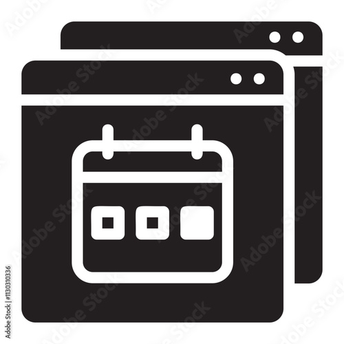 Dark pixelated calendar icon overlapping window symbol for planning and scheduling