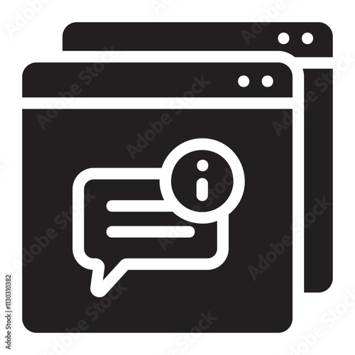 Information message window icon representing user interaction and communication online