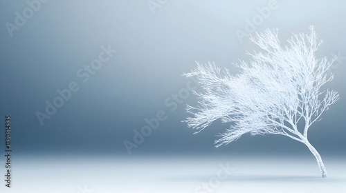 tree blown sideways in the wind with frozen glacier branches, realistic, photo